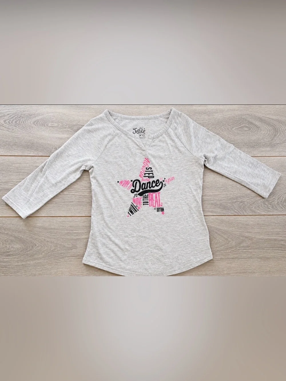 Original Justice Gray & Pink Dance Star Raglan Top Shirt Girls 12